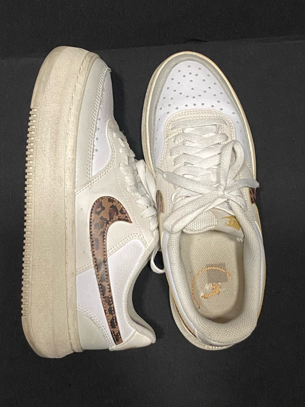 Nike Cream Low-Top Sneakers with Leopard Swoosh Accent